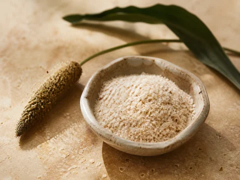Psyllium husk in a ceramic dish