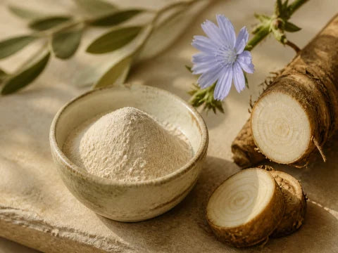 Inulin powder with sliced chicory root